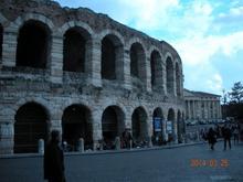 Colosseum in Verona. Still used for concerts etc. Good part of it sure shows it's age. Here in the states it would be unusable and probably condemned. A lot less lawyers over there!