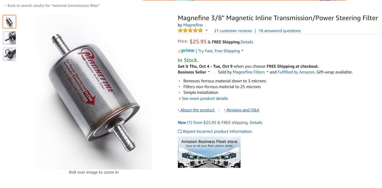 Bestting Selling 3/8" Inline Magnetic Power Steering Filter