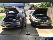 My brother came over to change his first serpentine belt.

He is interested in a forced induction system. Wanted Rotrex until I told him he would lose his air con.
Now he wants turbo as he doesn’t like the sound of the roots style whine. When I told him I’ll develop the Comptech MP90 and he would save a lot of money he seemed to love the Roots whine..