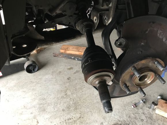 EricTheCarGuy has videos for an Acura TL engine replacement.

In it he shows that the axles can be removed by removing the x2 medial bolts of the control arm. I did just that and it took 2 minutes for each side. H’like a glove!