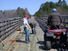 While shorthanded volunteers worked on the Wild Rivers Trail near Trego WI (Spring 2004), there was no shortage of riders enjoying the trail but feeling no obligation to help.