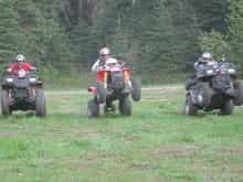 Mike and Chris pullin up their big 700 Sportsman trying to keep up with my Scrambler 500!