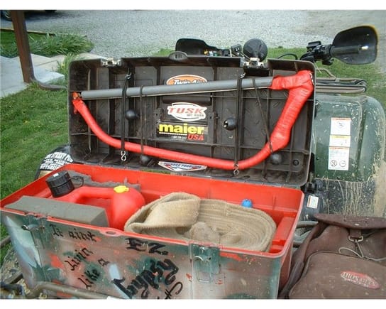 Ultimate tool boxBow sawPull Strap1 gal regular gasTire Pump, plugs, glue and tools                                                                                                     