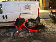 Uber Jump bike on the West Bank of the South Platte in  Denver. 
