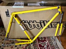 1971 P-13-9 Kool Lemon... this is version 1, with the geometry of previous Paramounts, meaning it won't allow Campy brakes, but it does have the Prugnat chrome lugs, rather than Nervex...