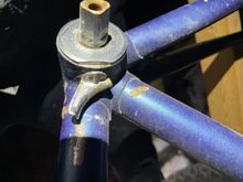 Campy cable guides above bottom bracket. 
