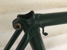 Not visible from this angle, but the seat stay tops are slightly mismatched, as the left side is a touch higher/longer than the drive side.  No matter.  It's just part of the charm of an artisanal frame touched by TWO masters through the years!