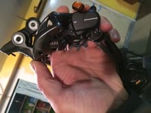Shimano XTR 9000 Shadow  derailleur. This thing is HUGE! 11-40 cassette, here I come.