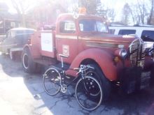 Old iron. 1966 Schwinn racer fixed gear, 38 Ford wrecker wuth a 50s Packard on the hook