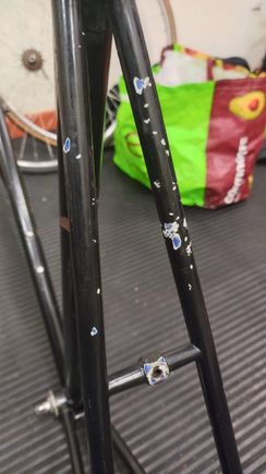 Rear brake mount. Notice the blue paint underneath.