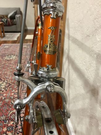Here is a big departure.... Campy side pulls I had laying around .... in the 70s I rode with a guy who had one of these, and his mods were a triple Campy crank and a set of Campy side pulls.... people did that back then if they could