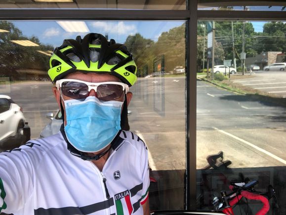 Masked up for a store stop.