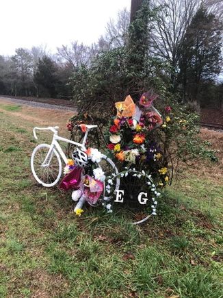 Memorial with newly added ghost bike