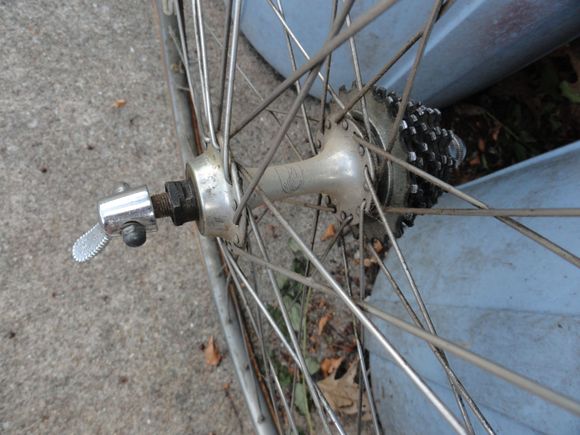 A nice fancy pants hub from a foreign country. mounted on nice tubular tires.