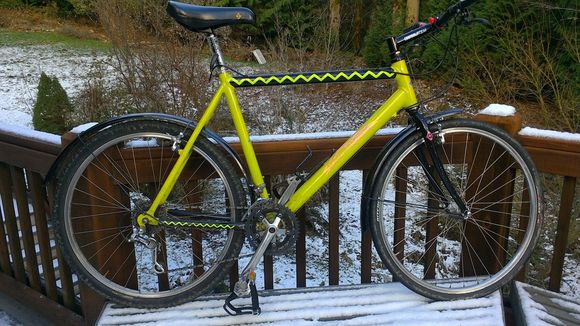 Mountain bike when the surface gets soft.  Presently has a narrow front tire, cuz the suspended one goes even harder off-road