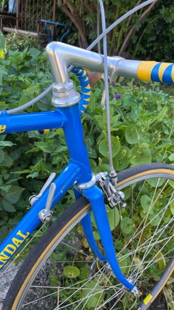 I cheaped out and used an SR Laprade post instead of a Campagnolo Super record post. It does the job and looks the part. I did splurge on this nice Yokozuna “Vintage Cable Housing” (that’s how it’s labeled).