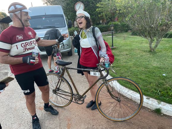 This woman, so awesome. Flip hub. No socks. Hard to keep up with on a 10 speed. 