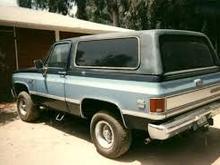 This is the tri-colored K5 when I got it. 235/75R15s on it here and those are Chevy stock wheels - which I still have. Sadly it had a trashed transmission and a cracked 400 engine in it. I got rid of that stuff pretty fast. 