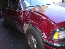 this is what my blazer looked like when I bought it. the story I got was that it was drivin off a dirt road and side swiped a tree.