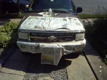 The whole front being covered with newspapers. prepping to plastidip the front grille