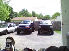 my blazer after the bodylift on the right,smokedoggs blazer in the middle and my old pizza delivery ride to the left that car saved my life r.i.p