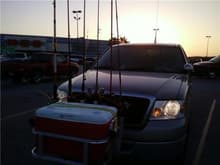Front of the truck at dusk, got all my fishing stuff in place.