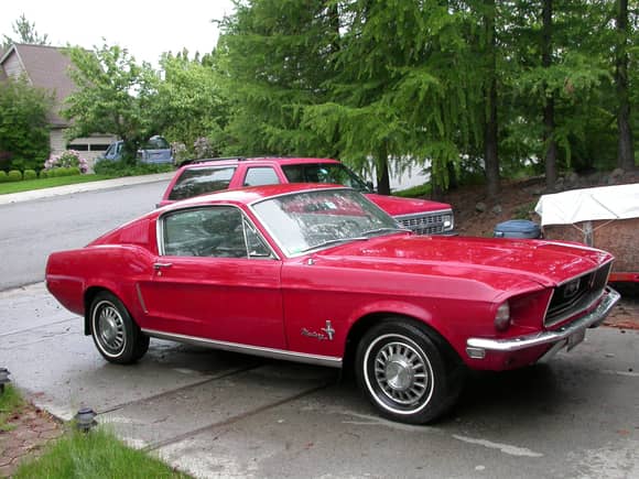My 1968 Mustang. One family car, originally a 2v-289, now 4v-289 with dual exhaust. AT, PS, no-AC.