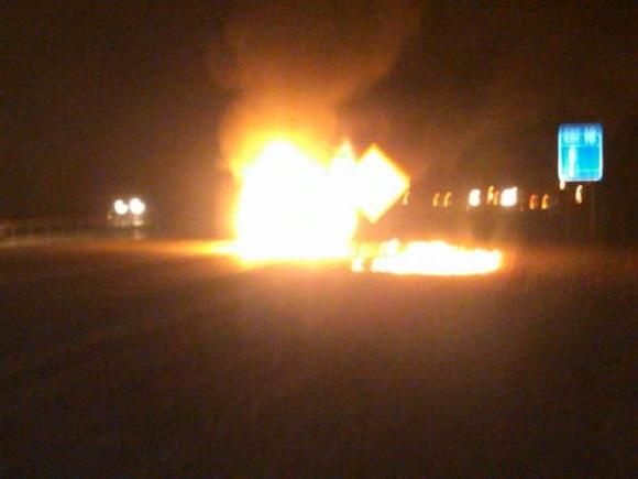 when she burnt down on the way home from work, right after the gas tank exploded