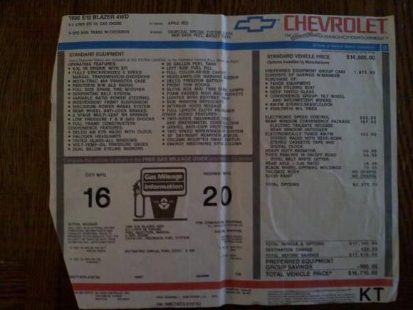 The original paper that was on the window when it was first sold brand new.