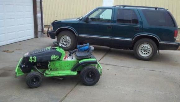 My Blazer and racing lawnmower. Yes, we race lawnmowers in my area :D