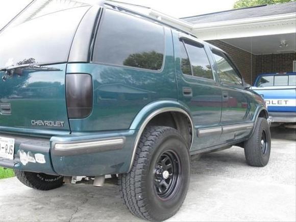 blazer after black out taillights and signal lights, new chrome center caps and lug nuts