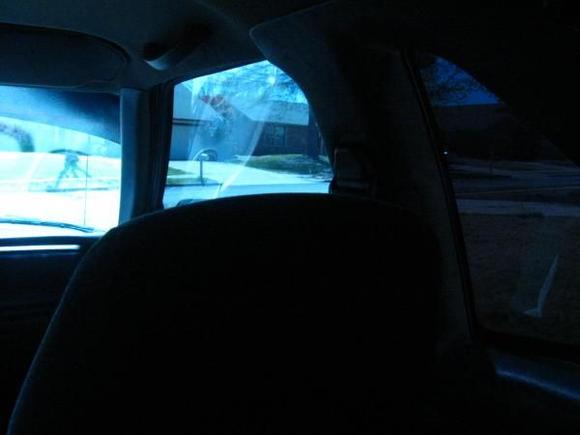 Comparison: 15% tint on front window. 2% on the back :D