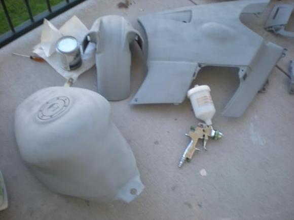 Fairings all primered after being the right side was repaired with fiberglass.