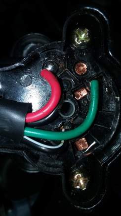 Ebay ignition no diode. On this ignition the diode needs to be soldered in from the red wire to the green.  Green wire from this ignition will match up to the pink wire in the connector.