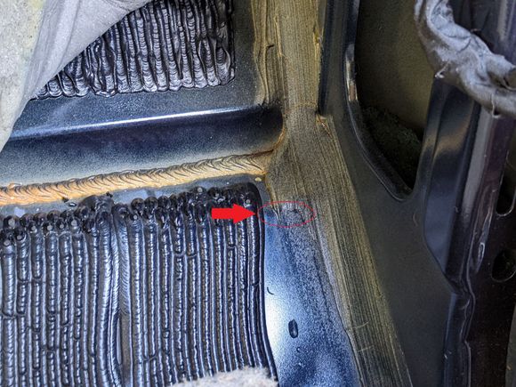 Passenger side front near door, water seems to be coming from this spot, but may also be coming from an inch above this where the inside seal seems cracked.