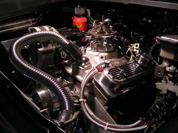 most resent picture of my engine 4.3 v6 with edlebrock valve covers edlevrock timingchain edlebrock performner intake manifold transapt t.b.i spacer holley 650cm t.b.i injection system bbk overdrive pullys becool tranny cooler be cool radiator cfr performance oil pan moroso drive shaft pin b&amp;m deep tranny pan hedmen headers energysuspention motor mounts moroso front mounting plate competition enginering oil breather and sooo much more