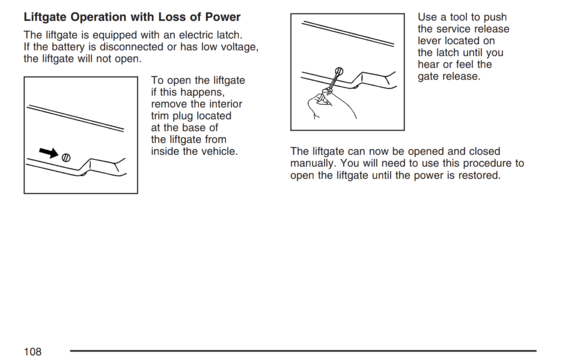 2007 2008 2009 Chevrolet Equinox, how to manually release liftgate