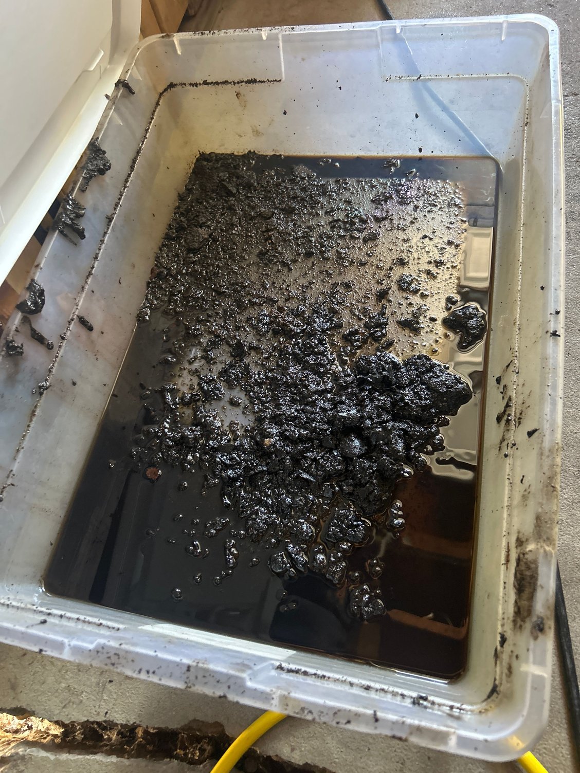 This is just some of the funk I chiseled and scraped off from under the car around the block, oil pan, filter, and maybe the engine cradle.
