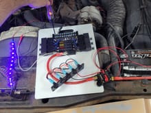 Testing the panel out, one circuit at a time, using an LED strip as the test accessory.  Everything in the ground activated relay panel is working.