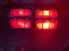 The standard, incandescent bulbs are on the left, LED on the right.  This is the tail light "lo" setting.  LED is definitely brighter and more intense.