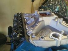 Torker 455 intake will be running an original Oldsmobile Rochester Q-jet with an Edelbrock Pro-Flo (foam element) air cleaner.