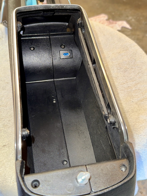 A shot of the USB jack inside the console compartment.