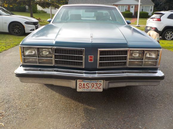 Square front-end.  All chrome is bright and in excellent original condition.  Love that hood ornament!