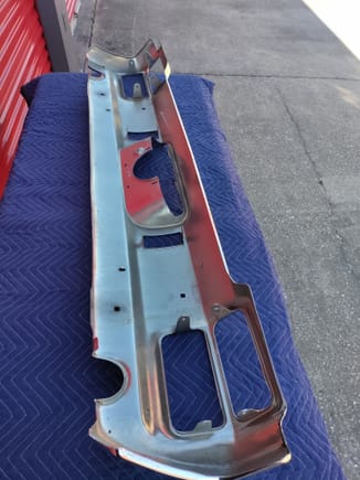 71-72 OEM Cutlass 442 H/O rear bumper with factory bumper guards. This bumper is not show. It is a very good driver or re chrome candidate. Has small area of rust on underside (see photo).  Was re chromed at some time in it's life. The bumper is straight.
$400