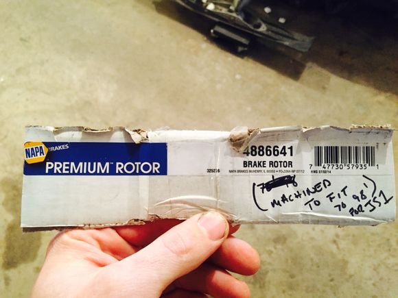 Part number for the rotor if anyone needs. These are for a 2000 Camaro?? I had the center machined larger and drilled for 5 on 5 bolt pattern.