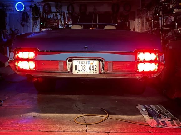 Here's a rear night shot with the Phinlion bulbs on the low, tail light mode.