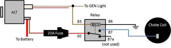 Electric choke wiring relay