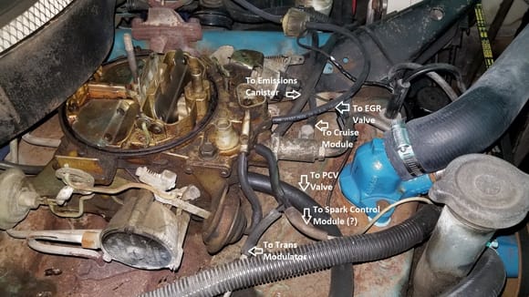 Here are the connections on the front of the carb, looking from the passenger side.