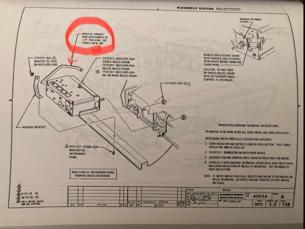 Original radio install 72 cutlass