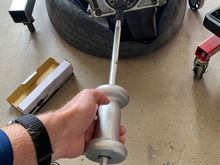 Slide hammering the almost blind bushing.